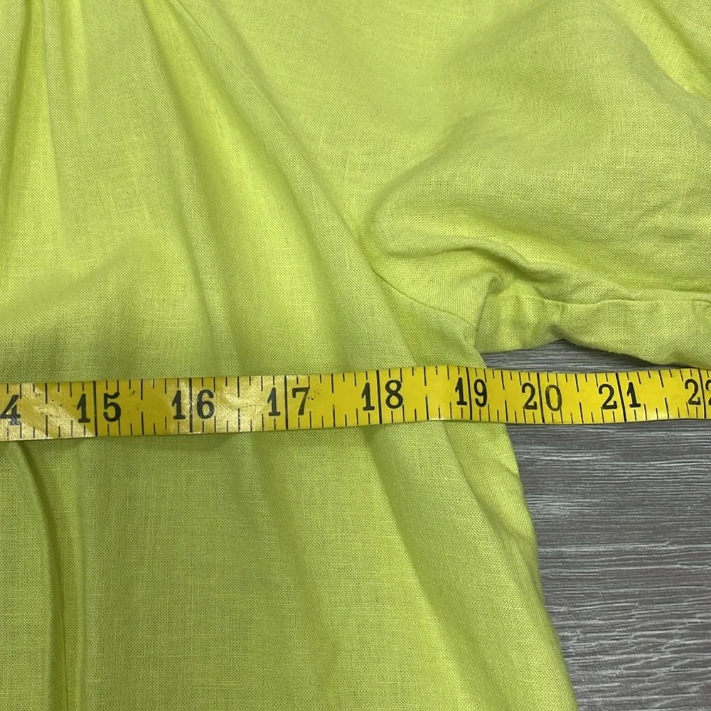 NWOT Loft Linen Blend Chartreuse Puff Short Sleeve Peasant Blouse Split Neck MP